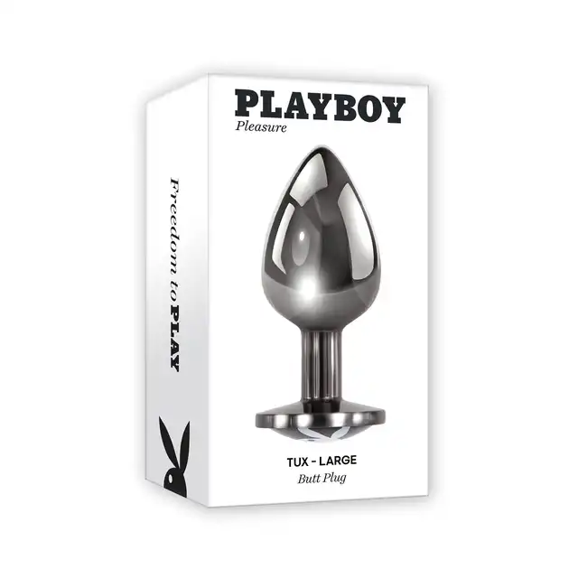 Playboy - Tux Large - duża wtyczka analna w srebrnym kolorze. Luksusowe doznania z ekskluzywną marką