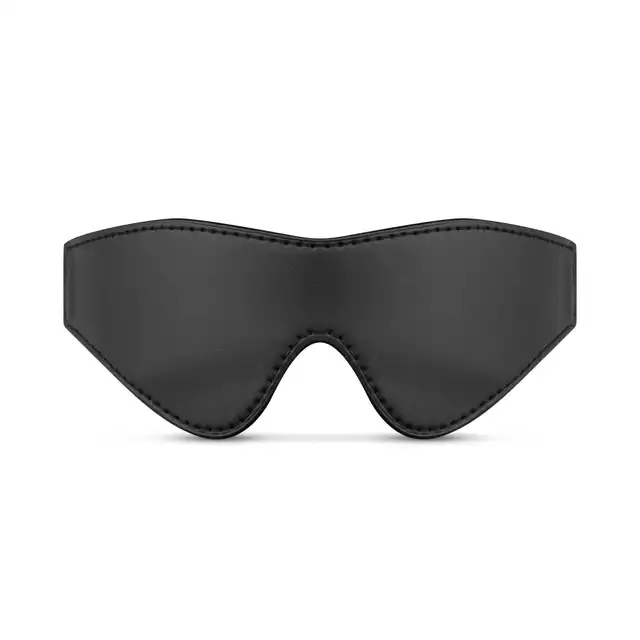 Bedroom Fantasies -  Blindfold Elastic Band. Czarna skórzana opaska na oczy z wegańskich materiałów, elastyczna gumka dla idealnego dopasowania