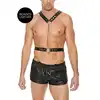 Ouch! - Twisted Bit Black Leather Harness - One Size. Mocna, skórzana uprząż męska z efektownym łańcuchem