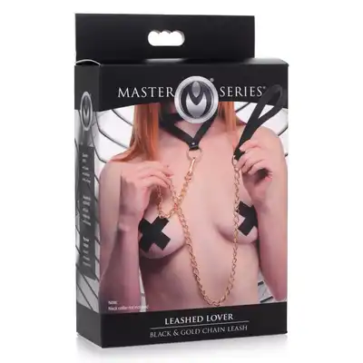 Master Series - Luxury Leash Black/Gold. Elegancka, złota smycz z obrożą idealna do BDSM 