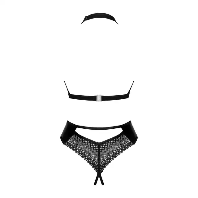 Obsessive - Norides Open Body M/L. Niepowtarzalne połyskujące body z otwartym krokiem, biustem i mocnym wycięciem. Powiew świeżości, który przełamie rutynę