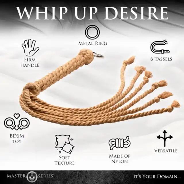 Master Series - Swashbuckler Rope Flogger. Bat z 6 końcówkami i węzełkami. Mocne, naturalne doznania