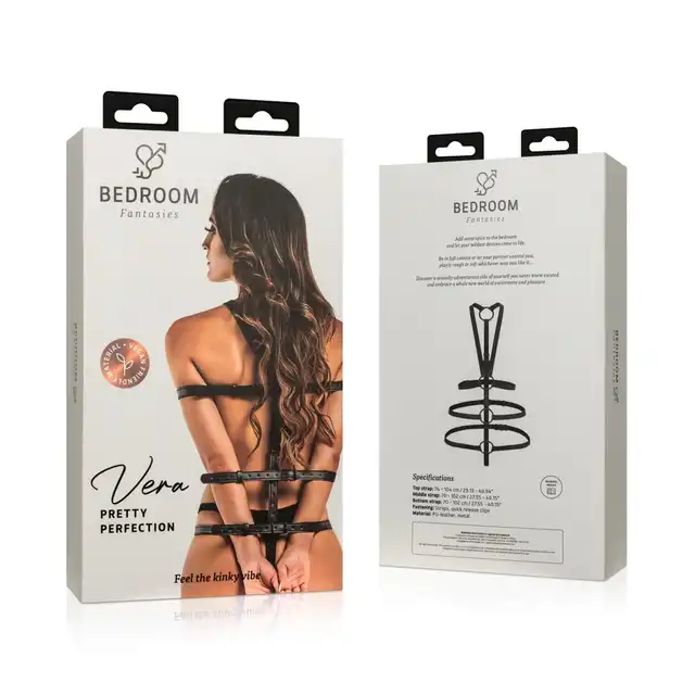 Bedroom Fantasies - Vera Bondage Harness. Uprząż damska na całe ciało, genialnie seksowne zniewolenie partnerki za pomocą trzech pasów