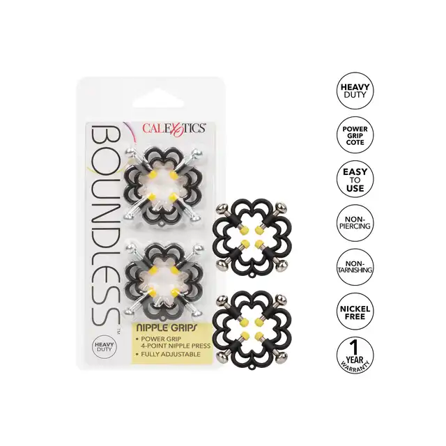 CalExotics - Boundless Nipple Grips. W pełni regulowane zaciski na sutki z 4 prasami, potężny uchwyt i zacisk w kształcie czterolistnych koniczyn