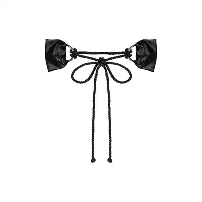 Obsessive - Cordellis Cuffs. Ekstrawaganckie wiązane kajdanki z połyskującego materiału, wytrzymały i błyszczący sznurek