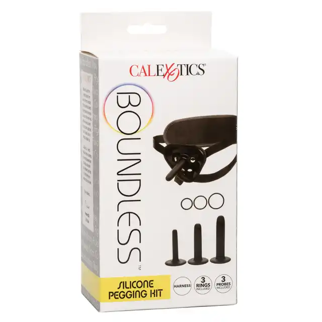 CalExotics - Boundless Silicone Pegging Kit. Zestaw 3 gładkich sond waginalno-analnych z w pełni regulowaną uprzężą