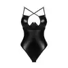 Obsessive - Norides Body M/L. Połyskujące body z odważnie wyciętym dekoltem i elegancką koronką na pupie