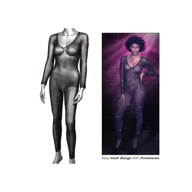 Radiance - Crotchless Bodystocking. Zmysłowy siateczkowy bodystocking z mieniącymi się kryształkami