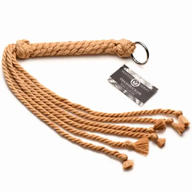 Master Series - Swashbuckler Rope Flogger. Bat z 6 końcówkami i węzełkami. Mocne, naturalne doznania