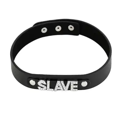 O-Products - Deluxe Collar Slave. Skórzana obroża z kryształkami i napisem SLAVE, odkryj nowe aspekty dominacji i uległości