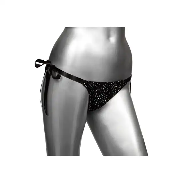 Radiance - Side-Tie Panties. Seksowne damskie bikini w kolorze czarnym z błyszczącymi kryształkami
