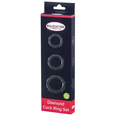 Malesation - Diamond Cock Ring Set. Zestaw efektownych silikonowych ringów erekcyjnych 