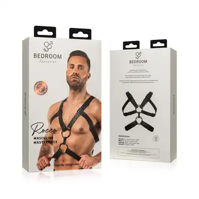 Bedroom Fantasies - Rocco Bondage Harness. Uprząż w stylu BDSM, ozdobne metalowe elementy, idealnie podkreślające klatkę piersiową
