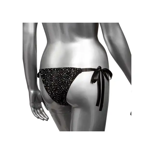 Radiance - Side-Tie Panties. Seksowne damskie bikini w kolorze czarnym z błyszczącymi kryształkami