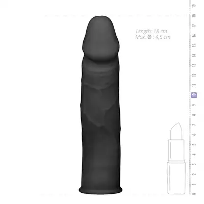 Easy Toys - The Extender Black. Czarna silikonowa przedłużka na penisa, realistyczny design z żyłkowatym trzonem