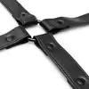 Bedroom Fantasies - Hogtie &amp; Cuffs Set. Czarny, skórzany zestaw do krępowania z krzyżakiem i dwoma parami kajdanek na nadgarstki i kostki, wegański