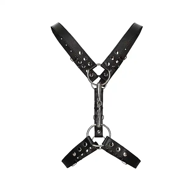 Ouch! - Men's Harness With Metal Bit. Skórzana uprząż męska z oryginalnym i wytrzymałym zapięciem