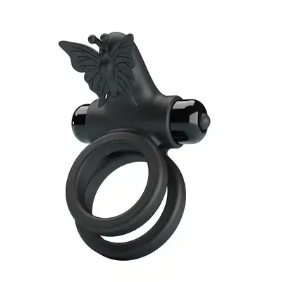 Pretty Love - Passionate Ring IX. Silikonowy ring na penisa z podwójną stabilizacją i stymulatorem łechtaczki w kształcie motyla z trzepoczącymi skrzydłami