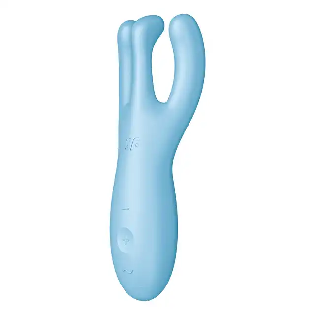 Satisfyer - Vibrator Threesome 4 blue - trzykrotna rozkosz, dzięki wielofunkcyjnemu wibratorowi! Nie ograniczaj się, niech wyobraźnia działa