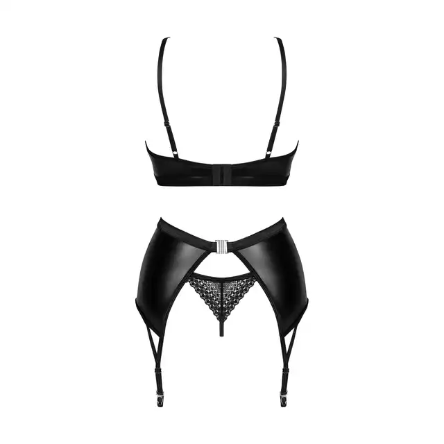 Obsessive - Norides Set M/L. Komplet bielizny o wyjątkowym designie, intrygująco wycięty, z połyskującym materiałem i koronkowymi wstawkami