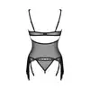 Obsessive - Sherila Corset M/L. Czarny siateczkowy gorset z błyszczącymi frędzelkami na biuście i biodrach, odkryj nieziemską pewność siebie