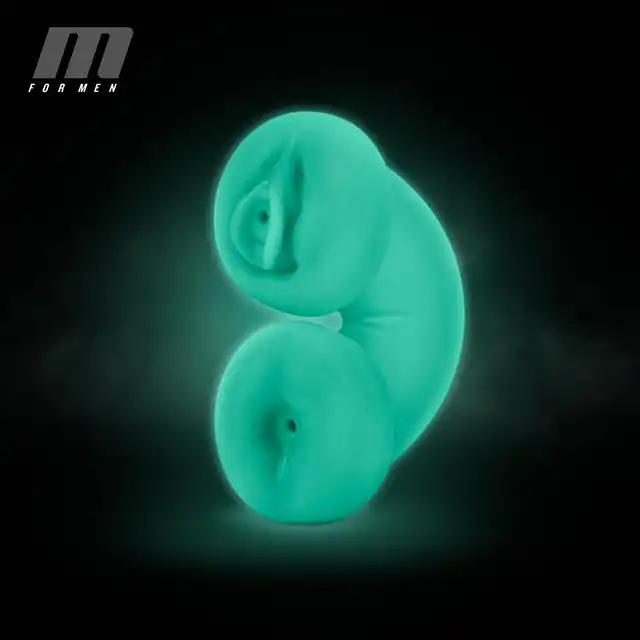 M for Men - Soft and Wet Double Trouble Masturbator. Dwustronny masturbator z realistyczną waginą i anusem, super elastyczny i świecący w ciemności