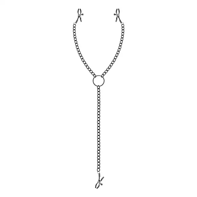 Bedroom Fantasies - Nipple &amp; Clit Clamps Adjustable. Zaciski na sutki i łechtaczkę połączone czarnym metalowym łańcuszkiem, wyjątkowa stymulacja z regulacją nacisku