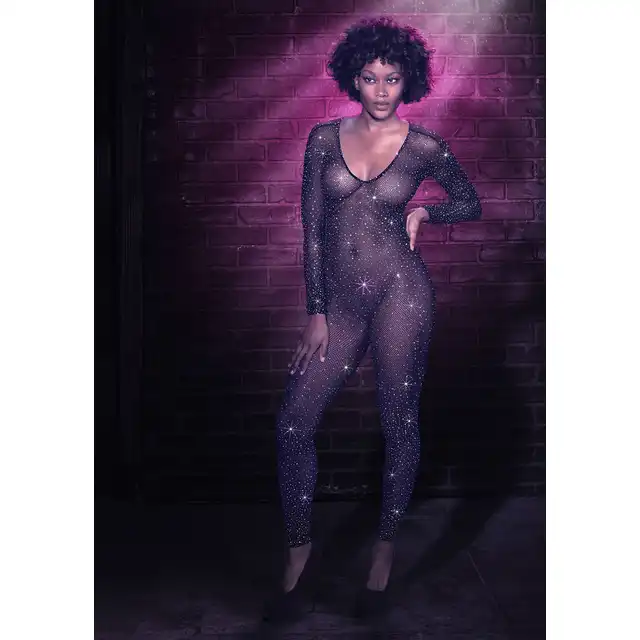 Radiance - Crotchless Bodystocking. Zmysłowy siateczkowy bodystocking z mieniącymi się kryształkami