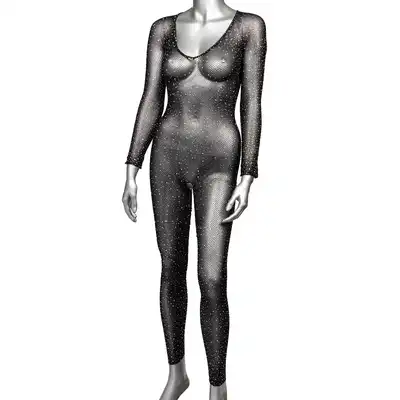 Radiance - Crotchless Bodystocking. Zmysłowy siateczkowy bodystocking z mieniącymi się kryształkami