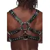 Male Power - Faux Leather Gemini O/S. Drapieżna, męska uprząż typu harness w stylu nubuck. Efektowne ringi