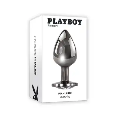 Playboy - Tux Large - duża wtyczka analna w srebrnym kolorze. Luksusowe doznania z ekskluzywną marką