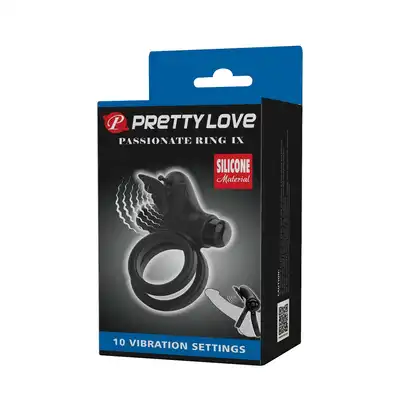 Pretty Love - Passionate Ring IX. Silikonowy ring na penisa z podwójną stabilizacją i stymulatorem łechtaczki w kształcie motyla z trzepoczącymi skrzydłami