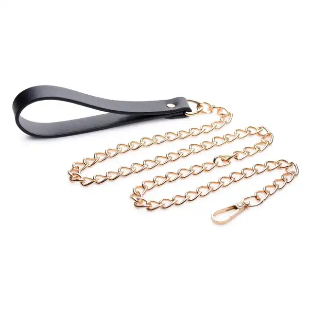 Master Series - Luxury Leash Black/Gold. Elegancka, złota smycz z obrożą idealna do BDSM 