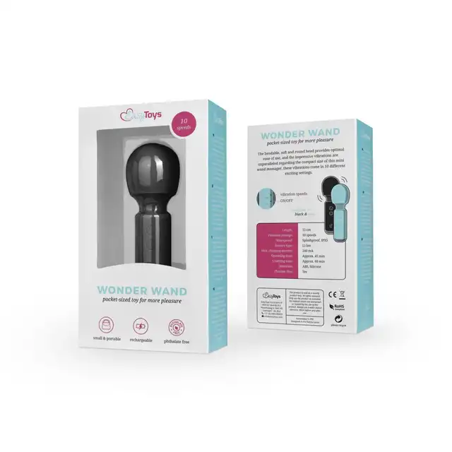 Easy Toys - Wonder Wand Black. Magiczna różdżka o potężnej mocy i niedużym rozmiarze, rozkoszuj się mocnymi wibracjami 