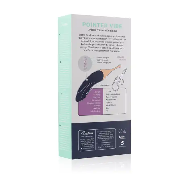 Easy Toys - Pointer Vibe Black. Precyzyjny wibrator do stymulacji łechtaczki, smukłą zaokrągloną i elastyczna końcówka