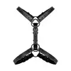 Bedroom Fantasies - Max Bondage Harness. Męska uprząż z pasami na ramiona i talię, czarna skóra z metalowymi pierścieniami i klamrami