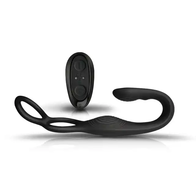 Rocks Off - The-Vibe 2 Prostate Vibrator with Remote Control. Nowoczesny, czarny stymulator prostaty z podwójnym ringiem i pilotem 