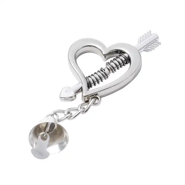 Kiotos - Nipple Clamps Heart Shaped Spring. Metalowe klamerki na sutki w kształcie serduszek. Mechanizm sprężynowy i dzwoneczki
