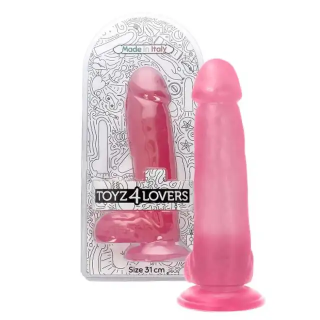  Toyz4Lovers - Fulvio Transparent Pink. Duże, realistyczne, różowe dildo z przyssawką i wyraźną główką. 31 cm długości, 8 cm średnicy