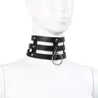 Oproducts - Tripple O-Ring Strap Collar PU-Leather. Potrójna, elegancka, czarna obroża choker z ekoskóry. 