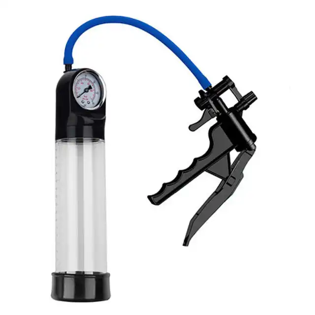 Pump Up - Pressure touch gun. Przezroczysta, cylindryczna pompka do penisa, satysfakcjonujące efekty poprawy wielkości i trwania erekcji