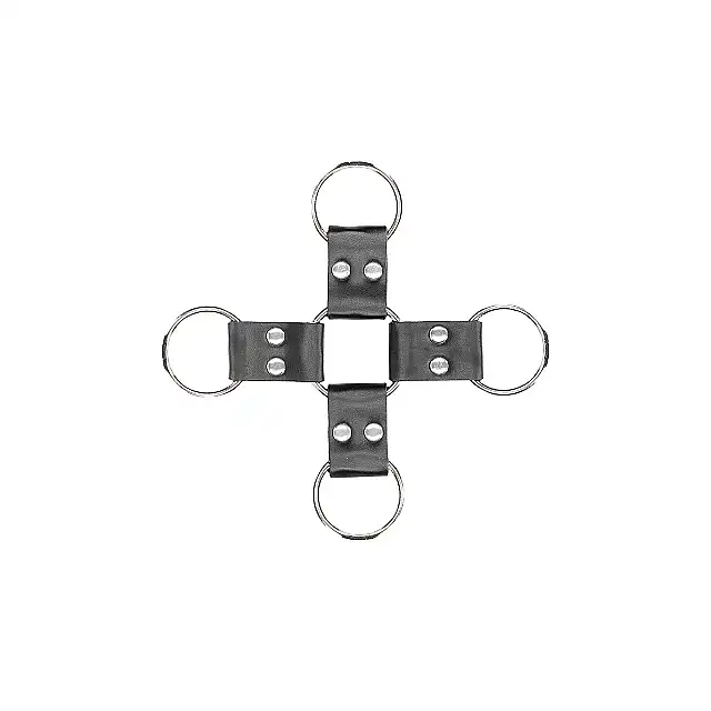 Ouch! - Bonded Leather Hogtie With Hand and Ankle Cuffs. Krzyżak do krępowania z dwoma parami kajdanek na kostki i nadgarstki. Ostatnia sztuka!