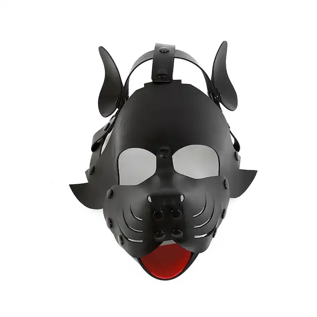 Oproducts - Puppy Mask PU-Leather. Czarna maska psa z ekoskóry. Wysokiej jakości detale
