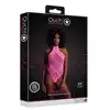 OUCH! - Body with Halter Neck Neon Pink XS/XL. Neonowy bodystocking o kroju body z wiązaniem za szyją, świecące w ciemności
