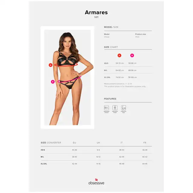 Obsessive - Armares komplet 2-częściowy M/L. Intrygujący komplet w stylu wetlook z fiszbinami 