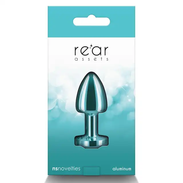 Rear Assets - Petite Teal 6 cm. Mała, niebieska wtyczka analna z wysokiej jakości metalu z uroczym kryształkiem. Nowoczesna biżuteria analna. 