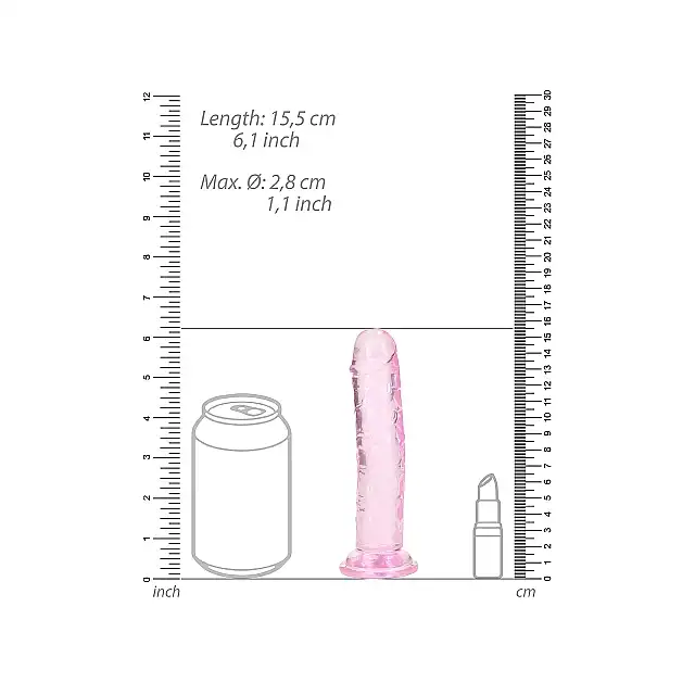 RealRock - Crystal Clear 6" Pink. Realistyczne dildo z przyssawką w podstawie, przezroczysty materiał o delikatnym różowym zabarwieniu