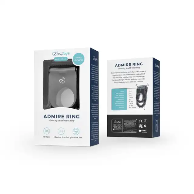 Easy Toys - Admire Ring Vibrating. Wibrujący ring erekcyjny z podwójnym pierścieniem opóźniającym wytrysk, wibrujący bullet stymulujący łechtaczkę
