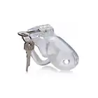 Master Series - Clear Captor Chastity Cage with Keys - Large. Lekka, przeźroczysta klatka na penisa z plastiku. Przewiewna i higieniczna, z regulacją rozmiaru