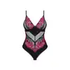 Obsessive - Rosenty body XS/S. Urocze i romantyczne czarne body z różową, kwiatową koronką 
